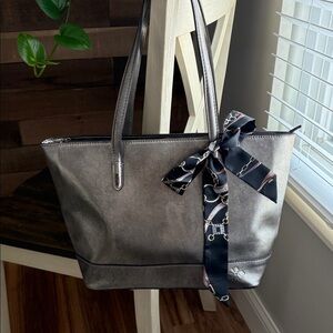 Patricia Nash Verzi Silver Metallic LeatherTote Bag